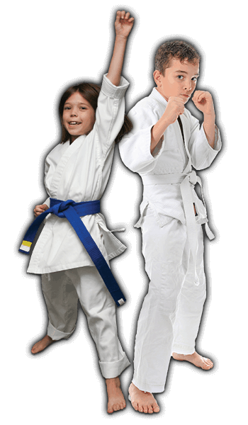 Martial Arts Lessons for Kids in Lewisville TX - Happy Blue Belt Girl and Focused Boy Banner